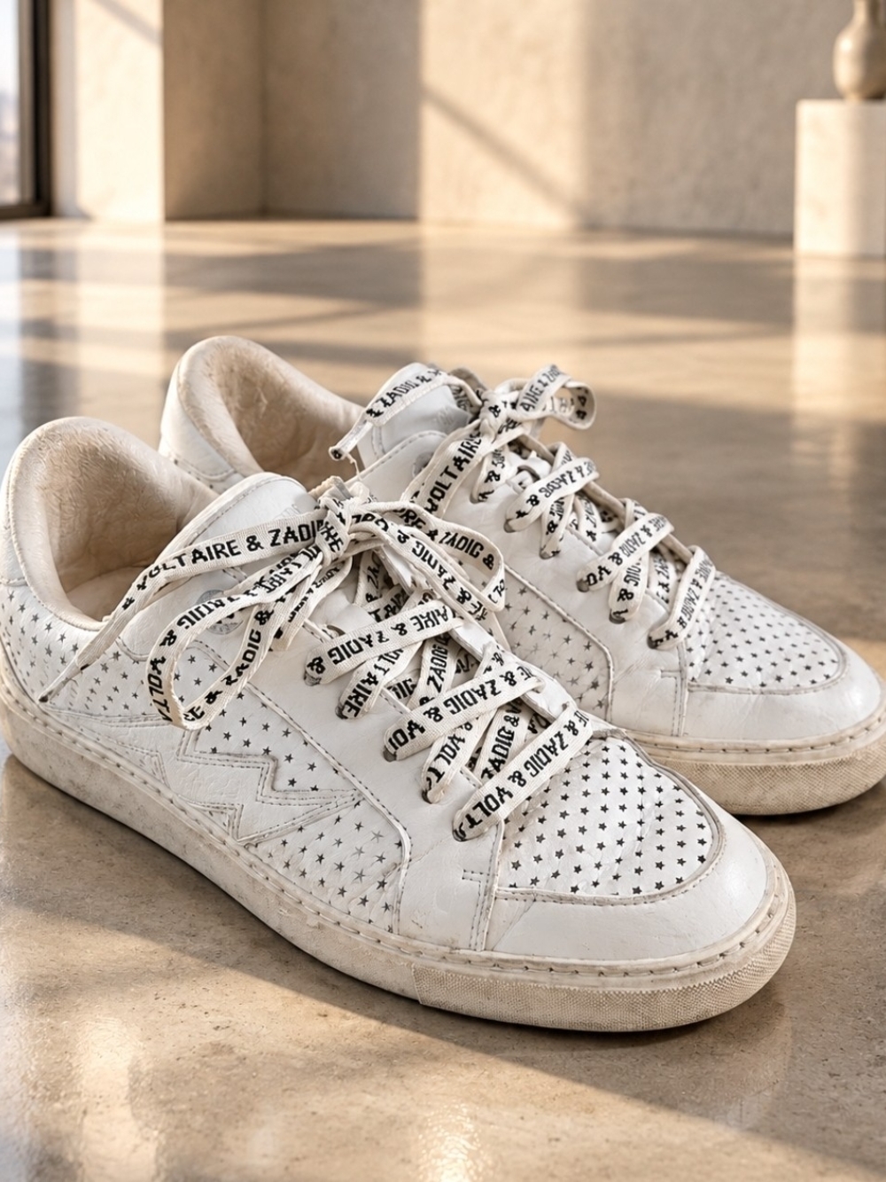 Zadig & Voltaire Women's White LA Flash Leather Sneakers US 6.5